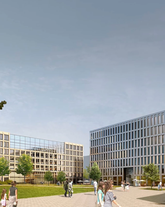 Am Berliner Südkreuz entsteht ein völlig neuer Stadtplatz mit Büro- und Geschäftsgebäuden in innovativer Holz-Hybridbauweise. Am Berliner Südkreuz entsteht ein völlig neuer Stadtplatz mit Büro- und Geschäftsgebäuden in innovativer Holz-Hybridbauweise.